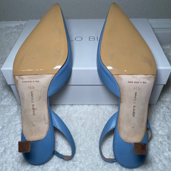 Manolo Blahnik Leather Slingback Kitten Heel in light blue, size 10.5B 40.5 - Picture 8 of 10